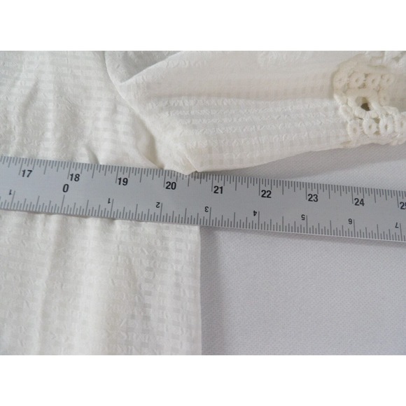 AB Studio Large Tunic Top White Boho Bell Sleeve Eyelet Lined Pleated Hippie Pea - Picture 10 of 11